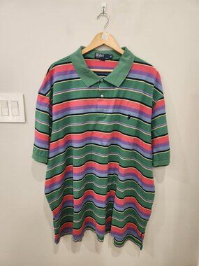 VTG Polo Ralph Lauren Polo Shirt Mens 4XB Multicolor Stripe Cotton Pima Cotton
